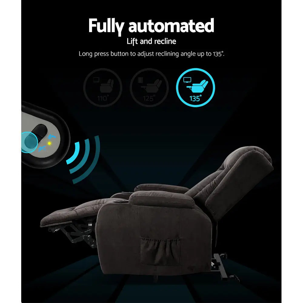 Artiss Recliner Chair Lift Assist Heated Massage Chair Velvet Rukwa - Health & Beauty > Massage