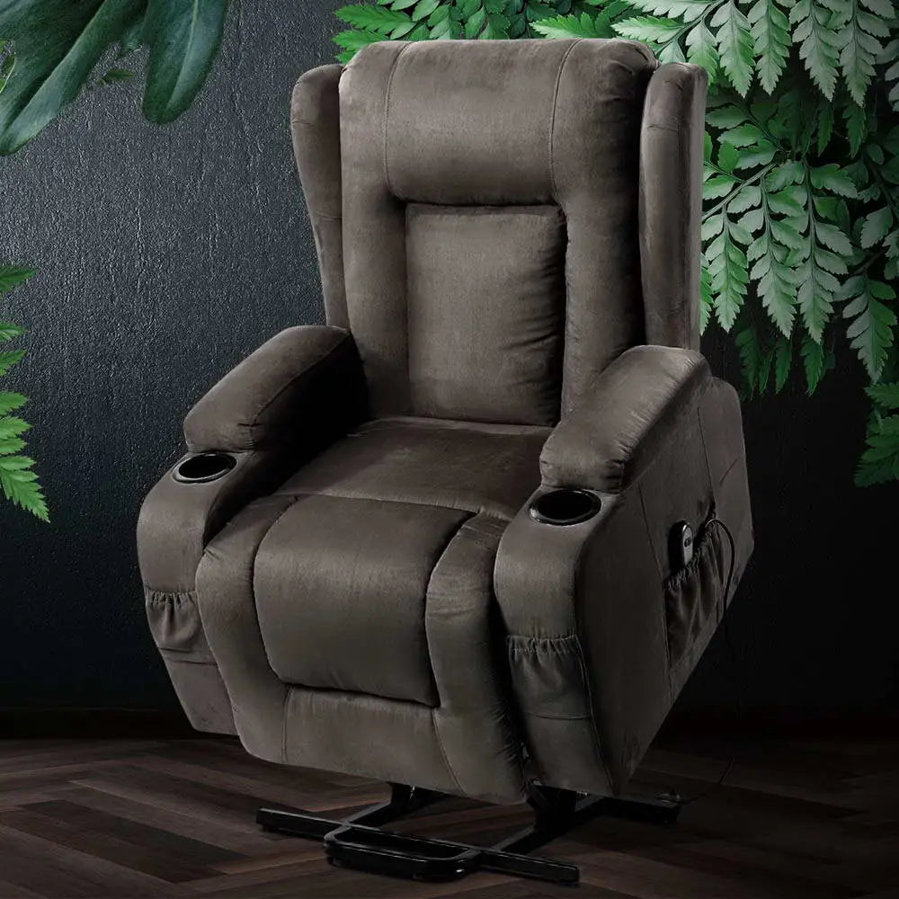 Artiss Recliner Chair Lift Assist Heated Massage Chair Velvet Rukwa - Health & Beauty > Massage