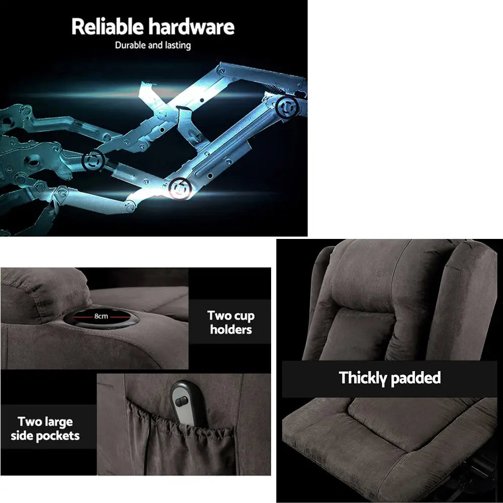 Artiss Recliner Chair Lift Assist Heated Massage Chair Velvet Rukwa - Health & Beauty > Massage