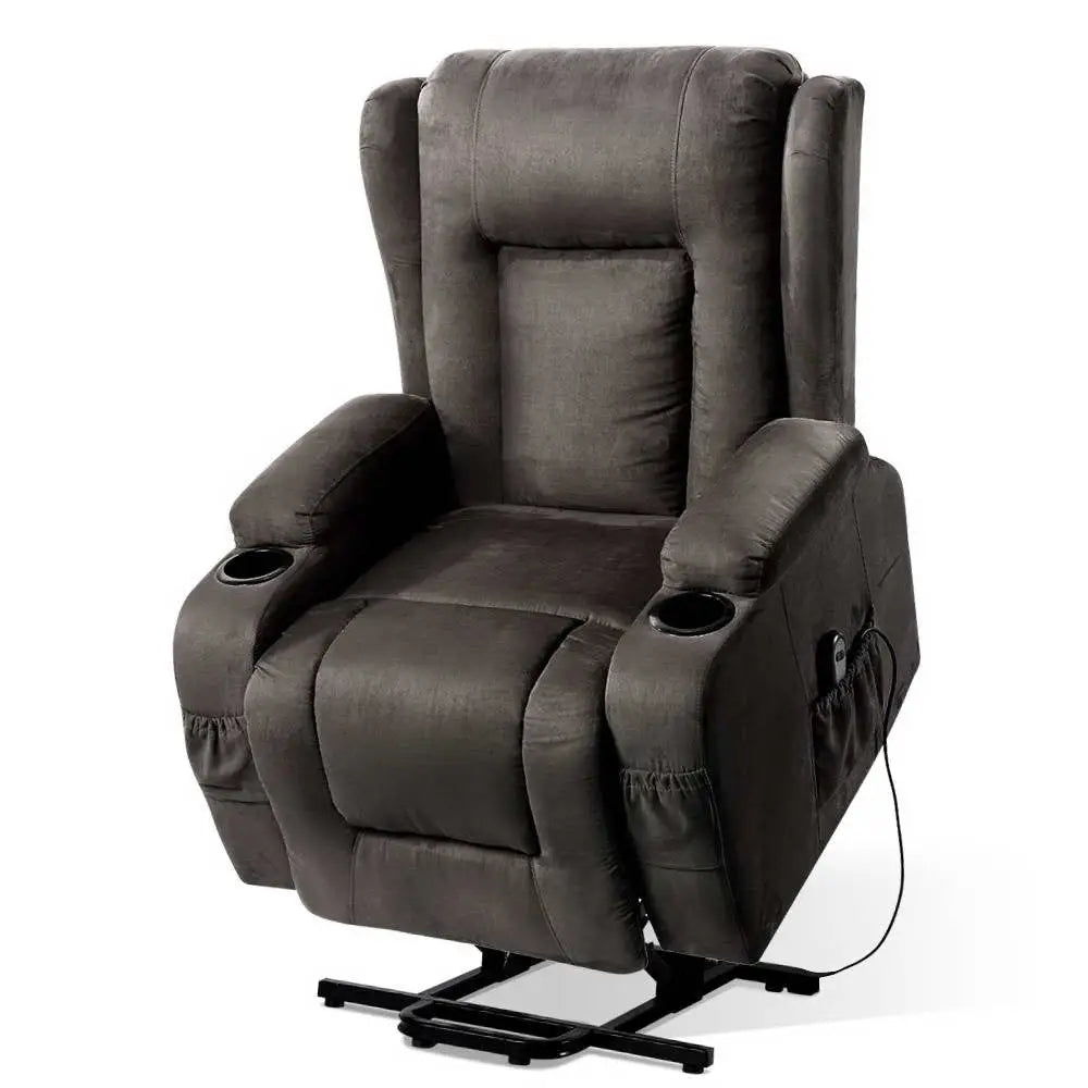 Artiss Recliner Chair Lift Assist Heated Massage Chair Velvet Rukwa - Health & Beauty > Massage