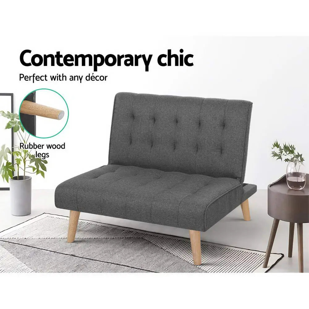 Artiss Recliner Single Sofa Bed Dark Grey Fabric - Furniture > Sofas
