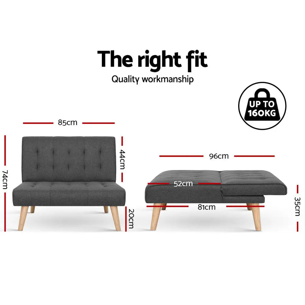 Artiss Recliner Single Sofa Bed Dark Grey Fabric - Furniture > Sofas