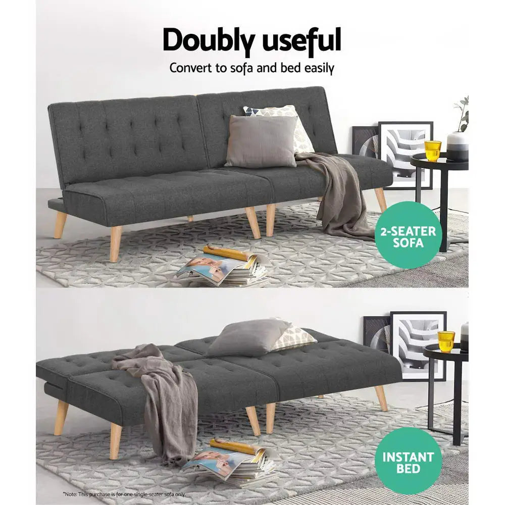 Artiss Recliner Single Sofa Bed Dark Grey Fabric - Furniture > Sofas