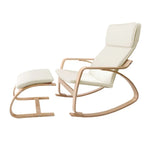Artiss Rocking Armchair Bentwood Frame With Foot Stool Beige - Furniture > Living Room