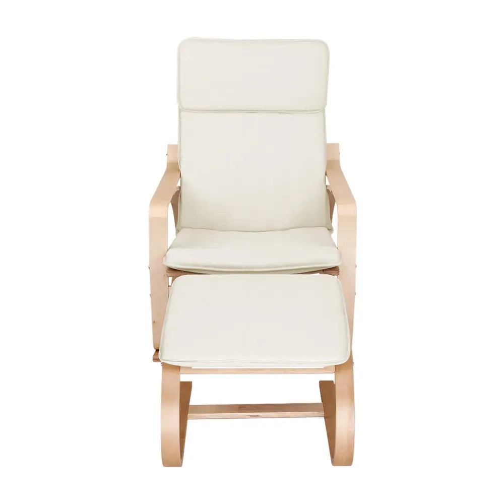 Artiss Rocking Armchair Bentwood Frame With Foot Stool Beige - Furniture > Living Room