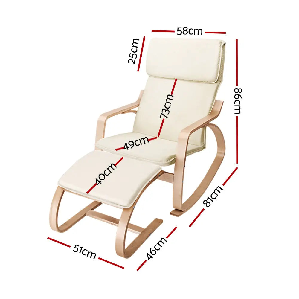 Artiss Rocking Armchair Bentwood Frame With Foot Stool Beige - Furniture > Living Room