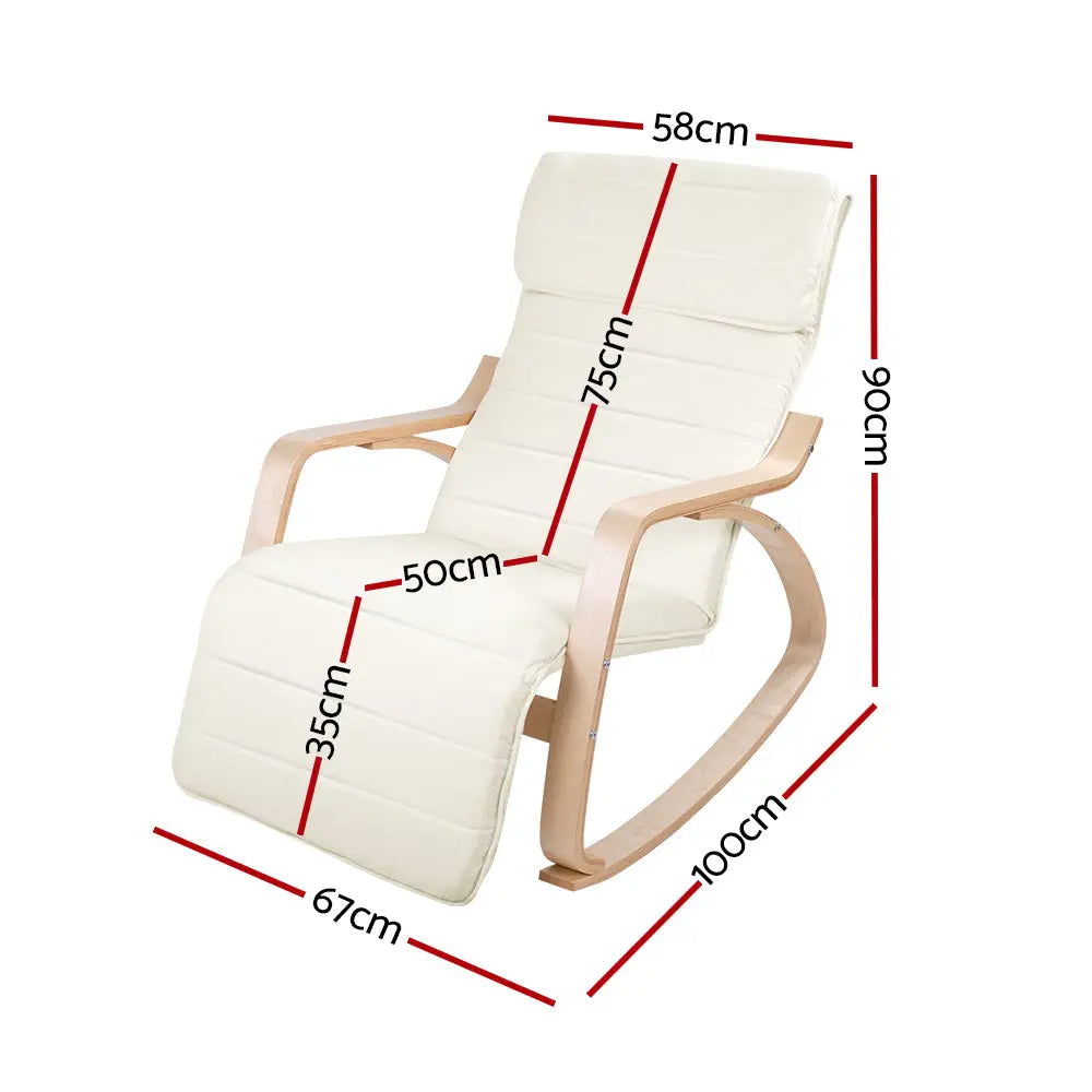 Artiss Rocking Armchair Bentwood Frame With Footrest Beige Afton - Furniture > Living Room