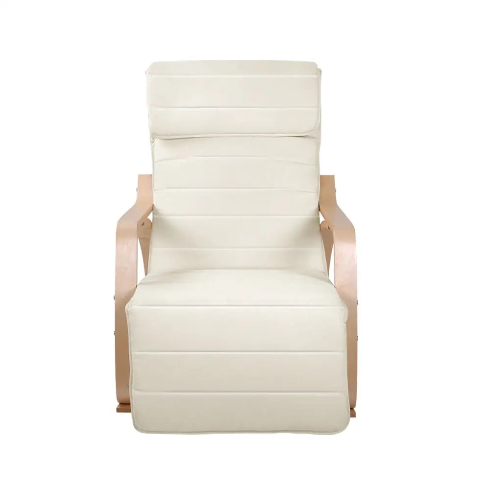 Artiss Rocking Armchair Bentwood Frame With Footrest Beige Afton - Furniture > Living Room