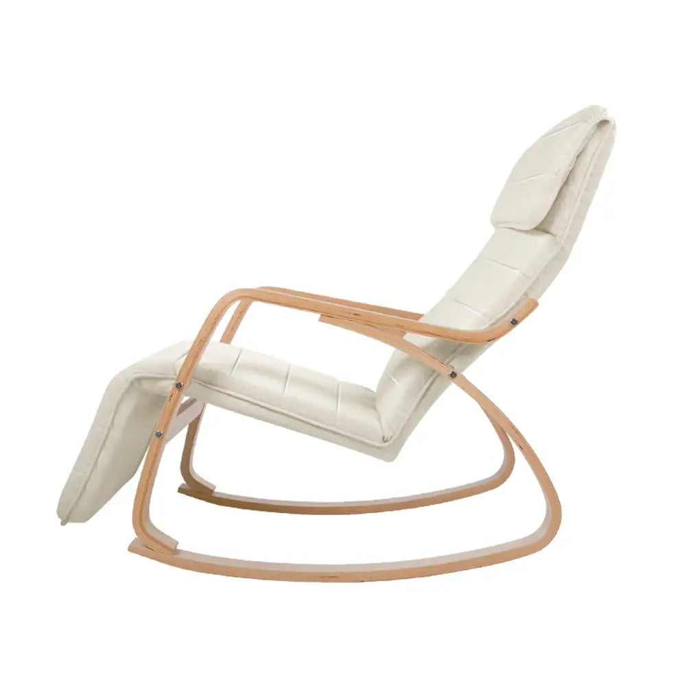 Artiss Rocking Armchair Bentwood Frame With Footrest Beige Afton - Furniture > Living Room