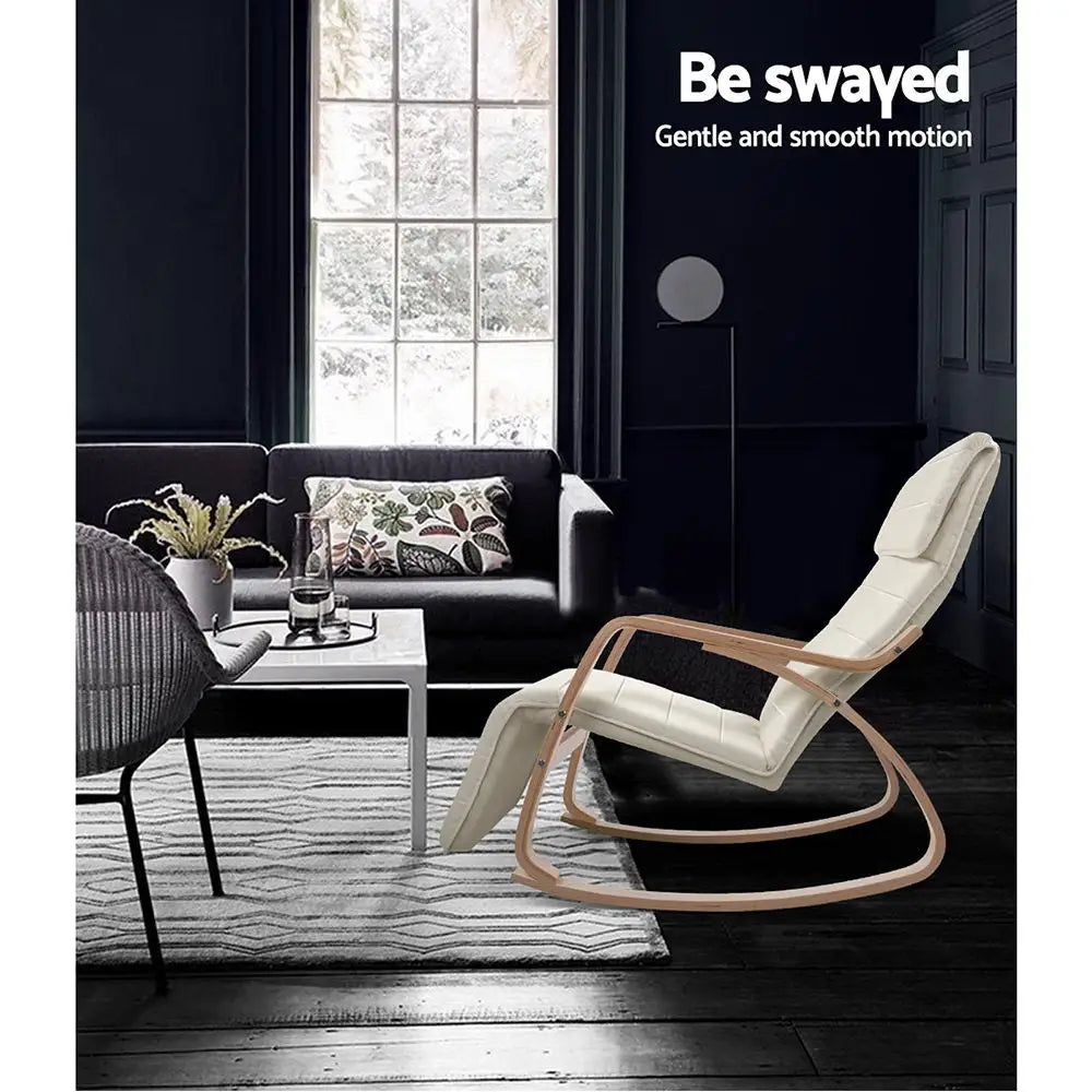 Artiss Rocking Armchair Bentwood Frame With Footrest Beige Afton - Furniture > Living Room