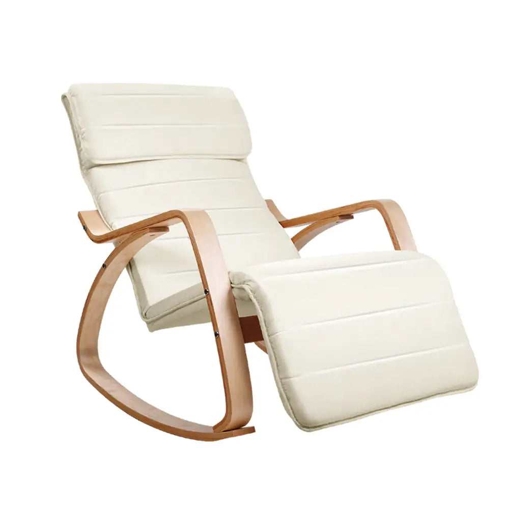 Artiss Rocking Armchair Bentwood Frame With Footrest Beige Afton - Furniture > Living Room