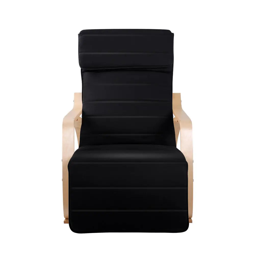 Artiss Rocking Armchair Bentwood Frame With Footrest Black Afton - Furniture > Living Room
