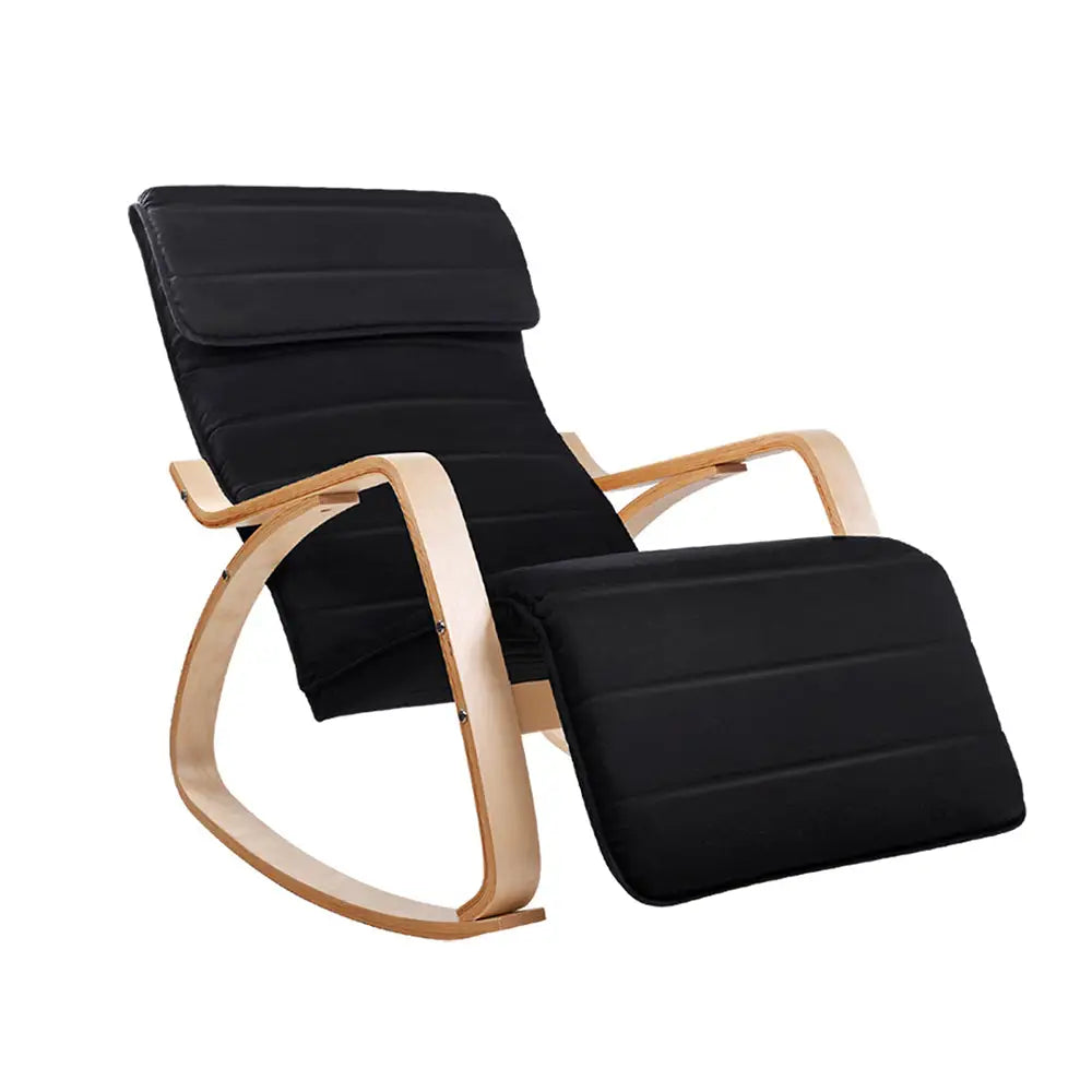 Artiss Rocking Armchair Bentwood Frame With Footrest Black Afton - Furniture > Living Room