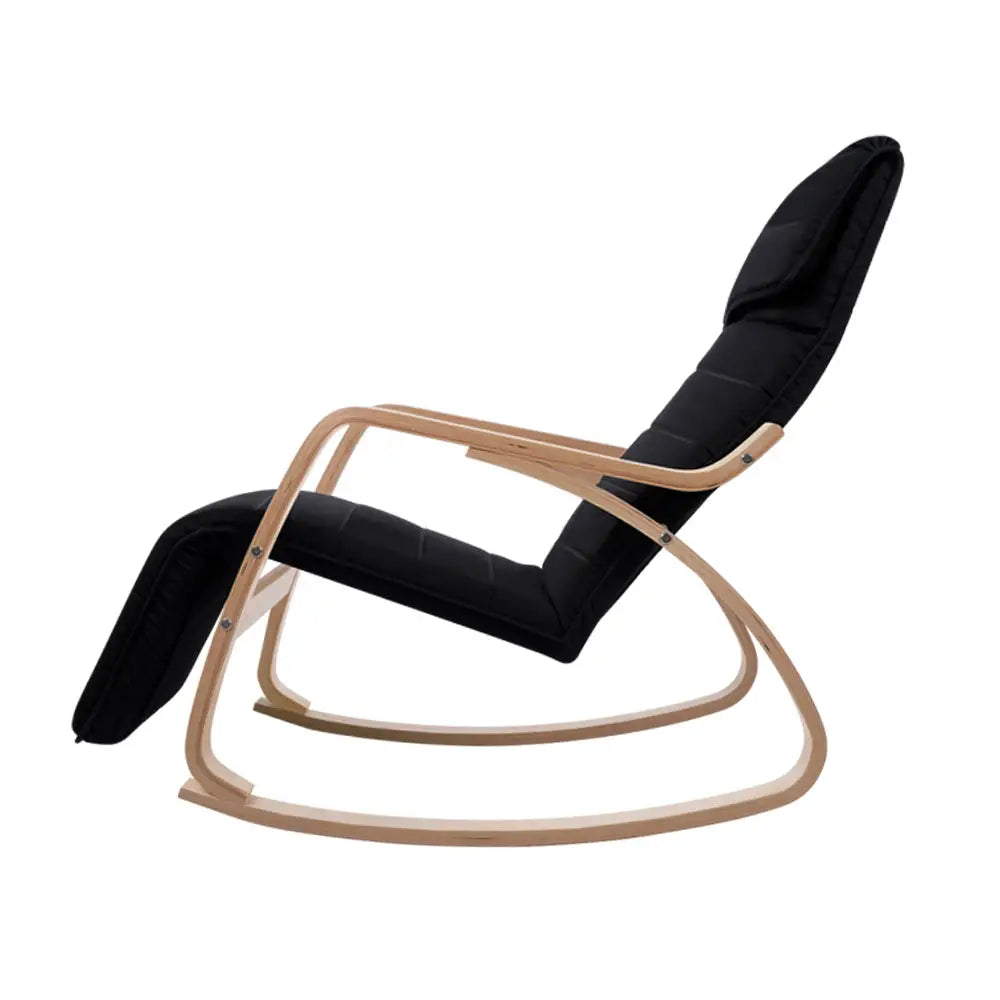 Artiss Rocking Armchair Bentwood Frame With Footrest Black Afton - Furniture > Living Room