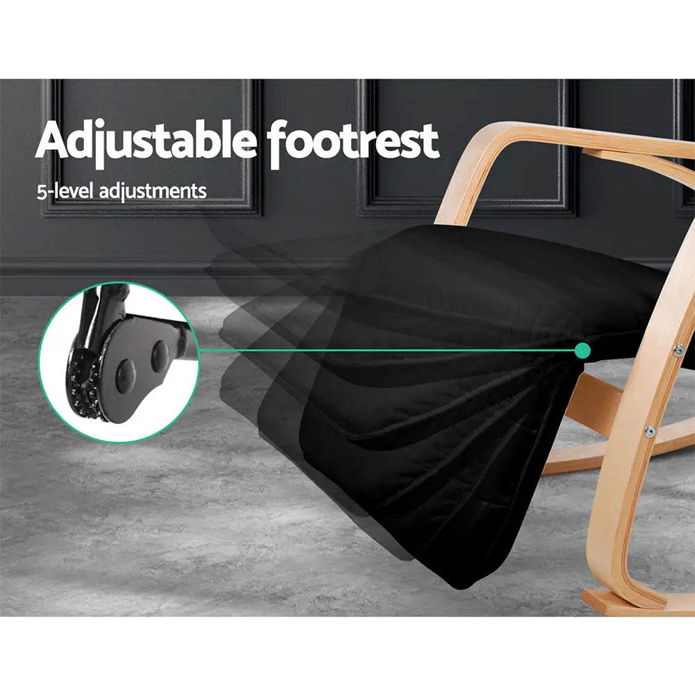 Artiss Rocking Armchair Bentwood Frame With Footrest Black Afton - Furniture > Living Room
