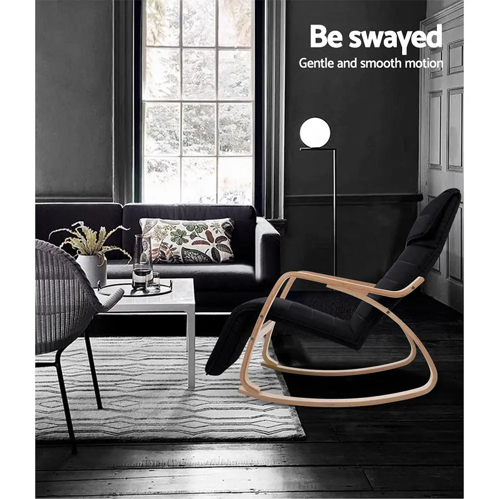 Artiss Rocking Armchair Bentwood Frame With Footrest Black Afton - Furniture > Living Room