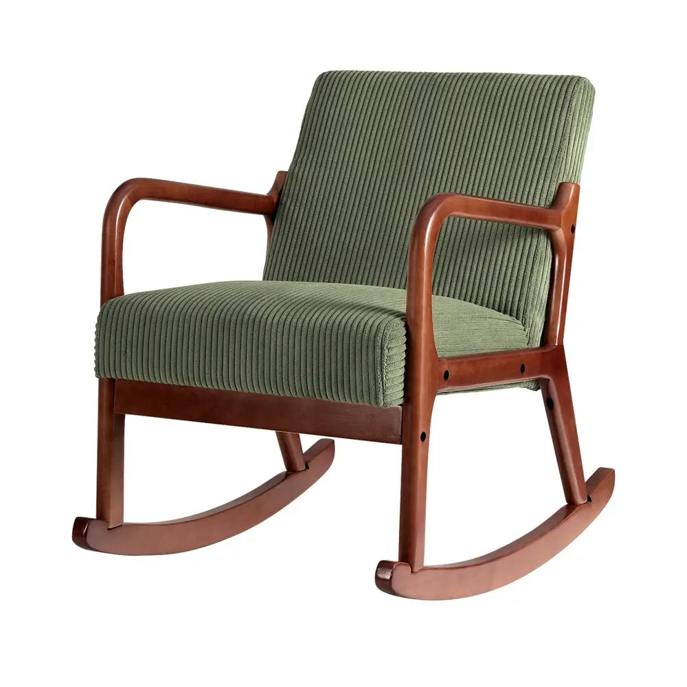 Artiss Rocking Armchair Nursing Chair Corduroy Green - Furniture > Bar Stools & Chairs > Arm Chairs & Recliners