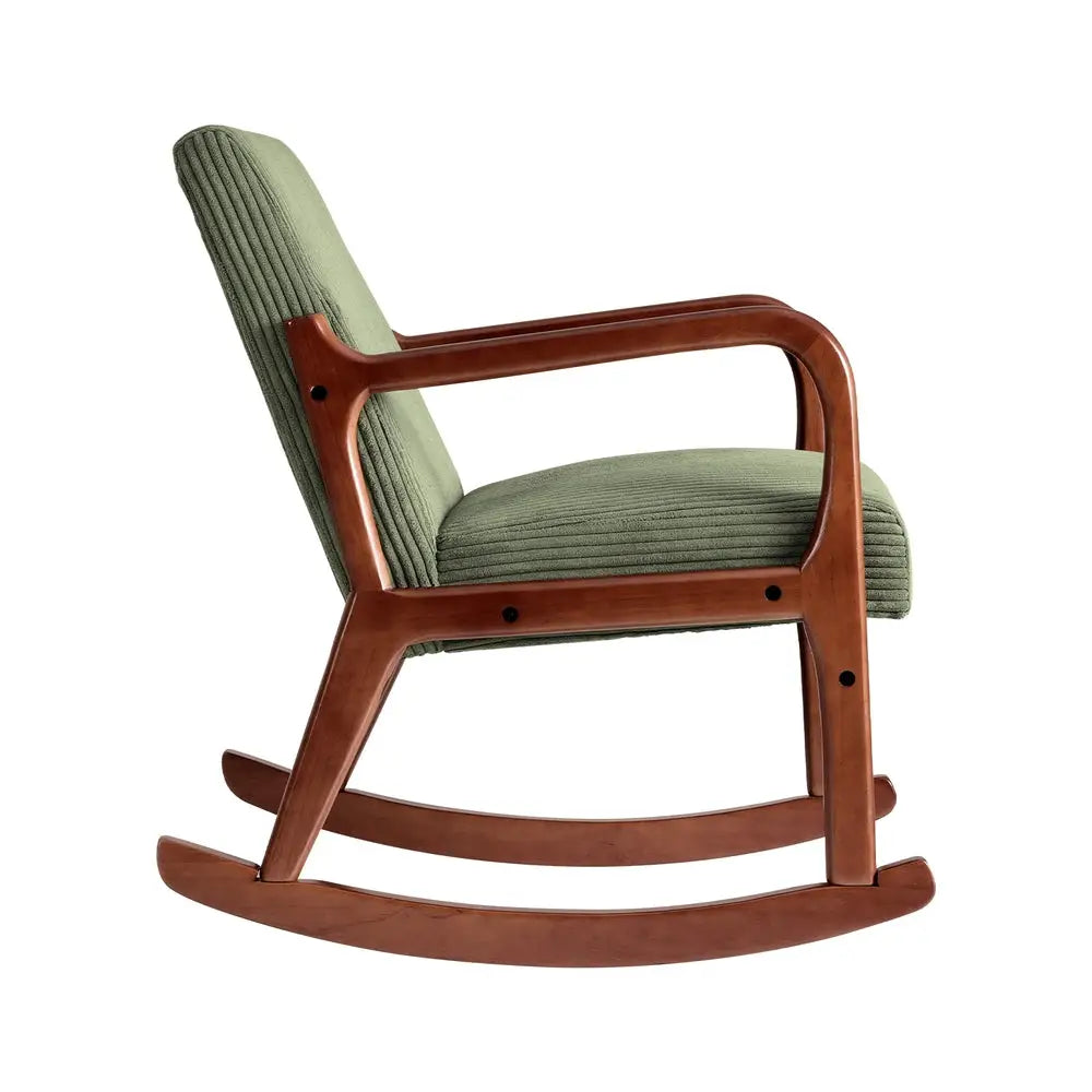 Artiss Rocking Armchair Nursing Chair Corduroy Green - Furniture > Bar Stools & Chairs > Arm Chairs & Recliners