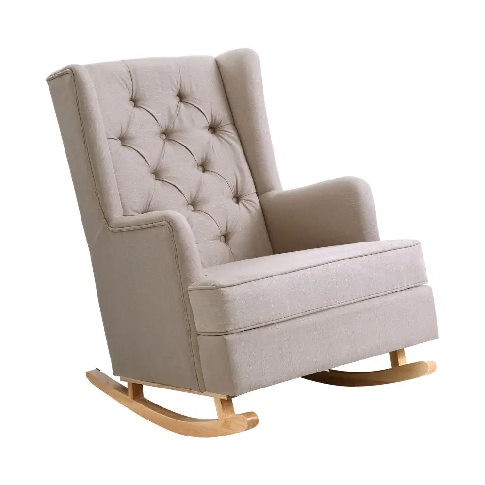 Artiss Rocking Chair Armchair Linen Fabric Beige Gaia - Furniture > Bar Stools & Chairs > Arm Chairs & Recliners