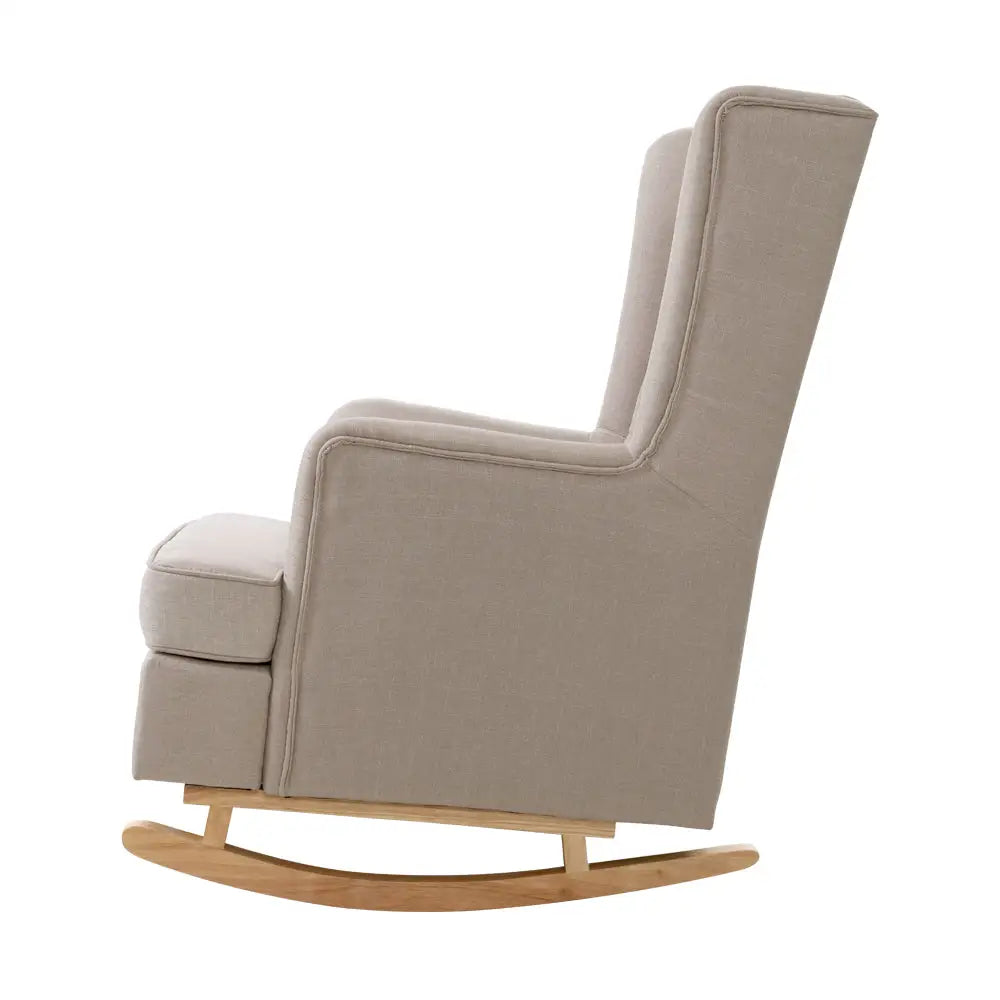 Artiss Rocking Chair Armchair Linen Fabric Beige Gaia - Furniture > Bar Stools & Chairs > Arm Chairs & Recliners