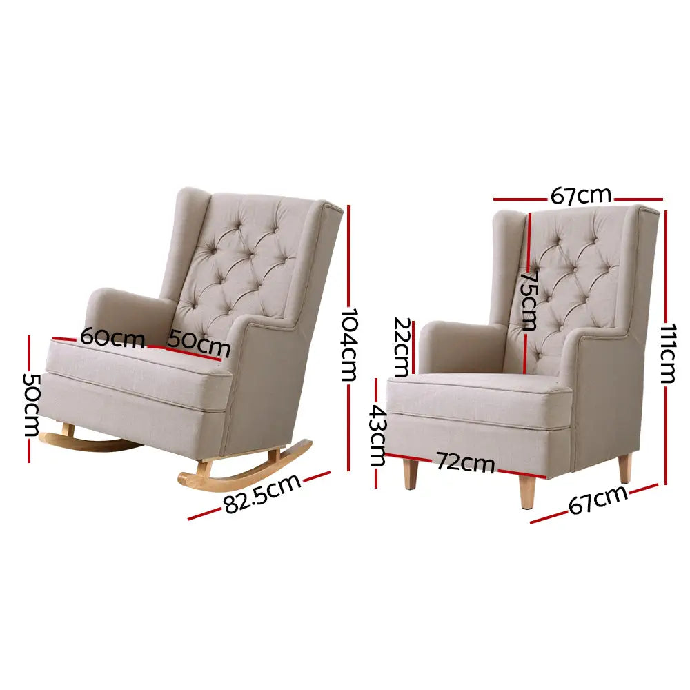 Artiss Rocking Chair Armchair Linen Fabric Beige Gaia - Furniture > Bar Stools & Chairs > Arm Chairs & Recliners