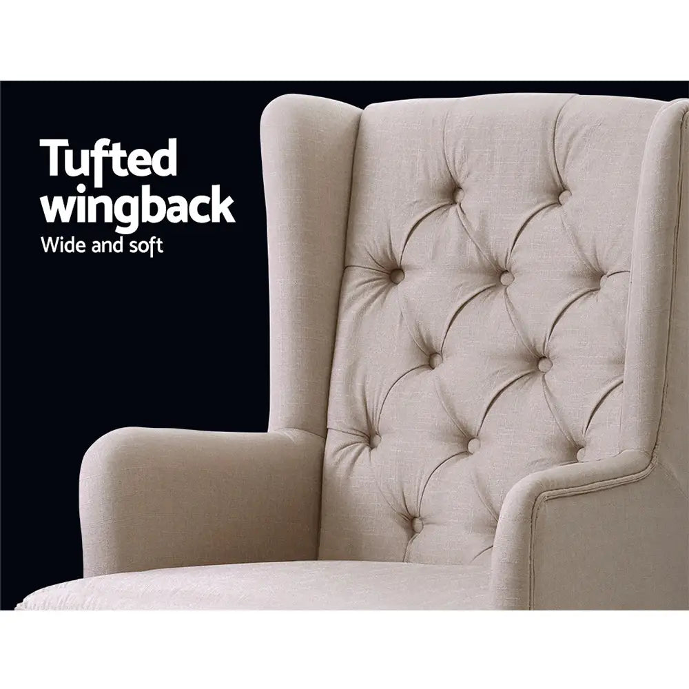 Artiss Rocking Chair Armchair Linen Fabric Beige Gaia - Furniture > Bar Stools & Chairs > Arm Chairs & Recliners