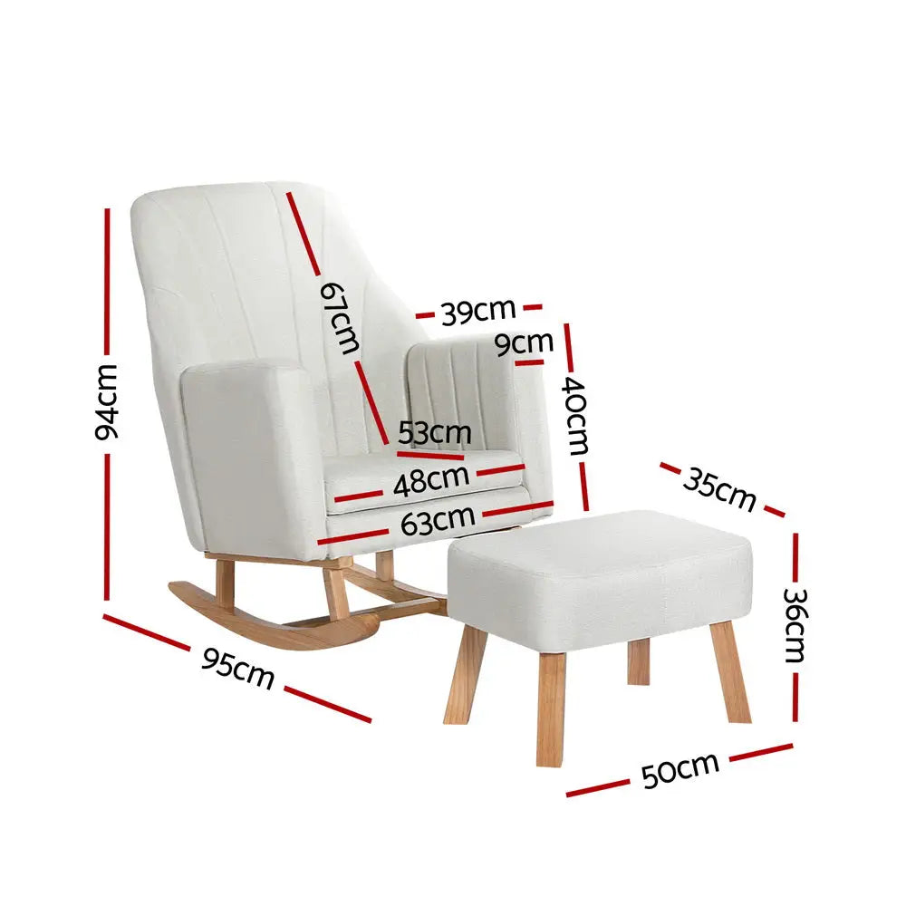 Artiss Rocking Chair Armchair Linen Fabric Beige Jonah - Furniture > Bar Stools & Chairs > Arm Chairs & Recliners