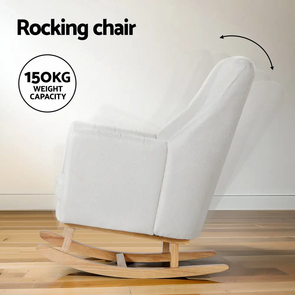 Artiss Rocking Chair Armchair Linen Fabric Beige Jonah - Furniture > Bar Stools & Chairs > Arm Chairs & Recliners