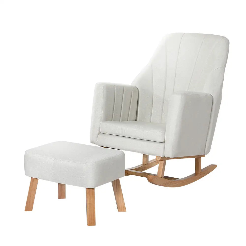 Artiss Rocking Chair Armchair Linen Fabric Beige Jonah - Furniture > Bar Stools & Chairs > Arm Chairs & Recliners