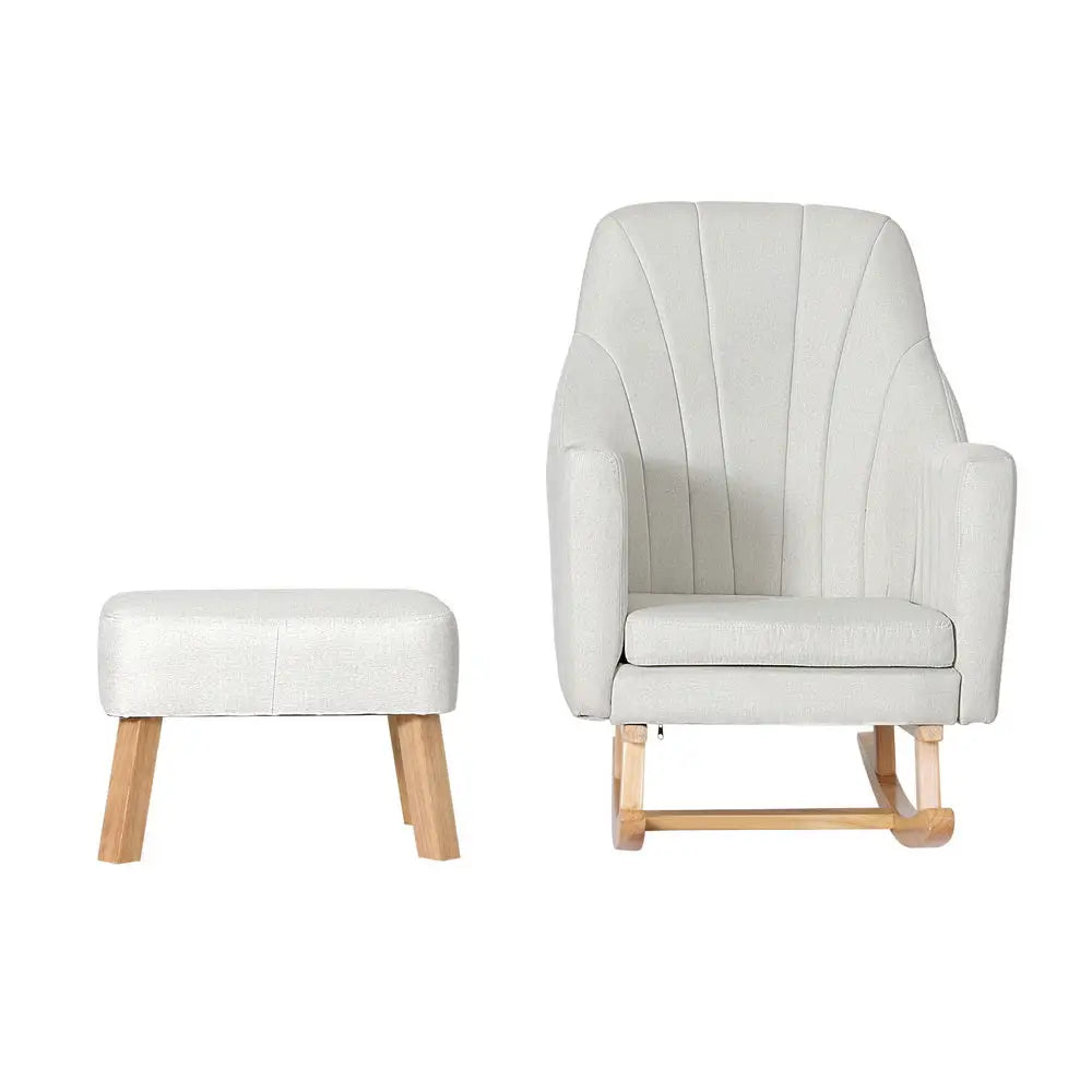 Artiss Rocking Chair Armchair Linen Fabric Beige Jonah - Furniture > Bar Stools & Chairs > Arm Chairs & Recliners
