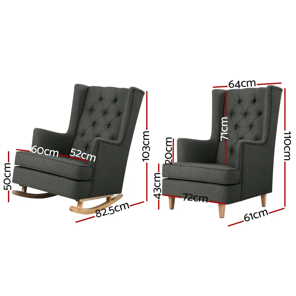 Artiss Rocking Chair Armchair Linen Fabric Charcoal Gaia - Furniture > Living Room
