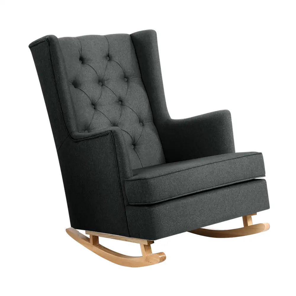 Artiss Rocking Chair Armchair Linen Fabric Charcoal Gaia - Furniture > Living Room