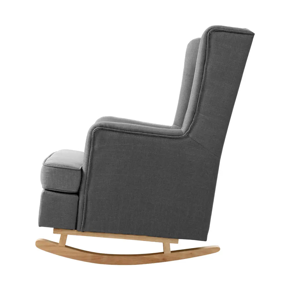 Artiss Rocking Chair Armchair Linen Fabric Grey Gaia - Furniture > Bar Stools & Chairs > Arm Chairs & Recliners