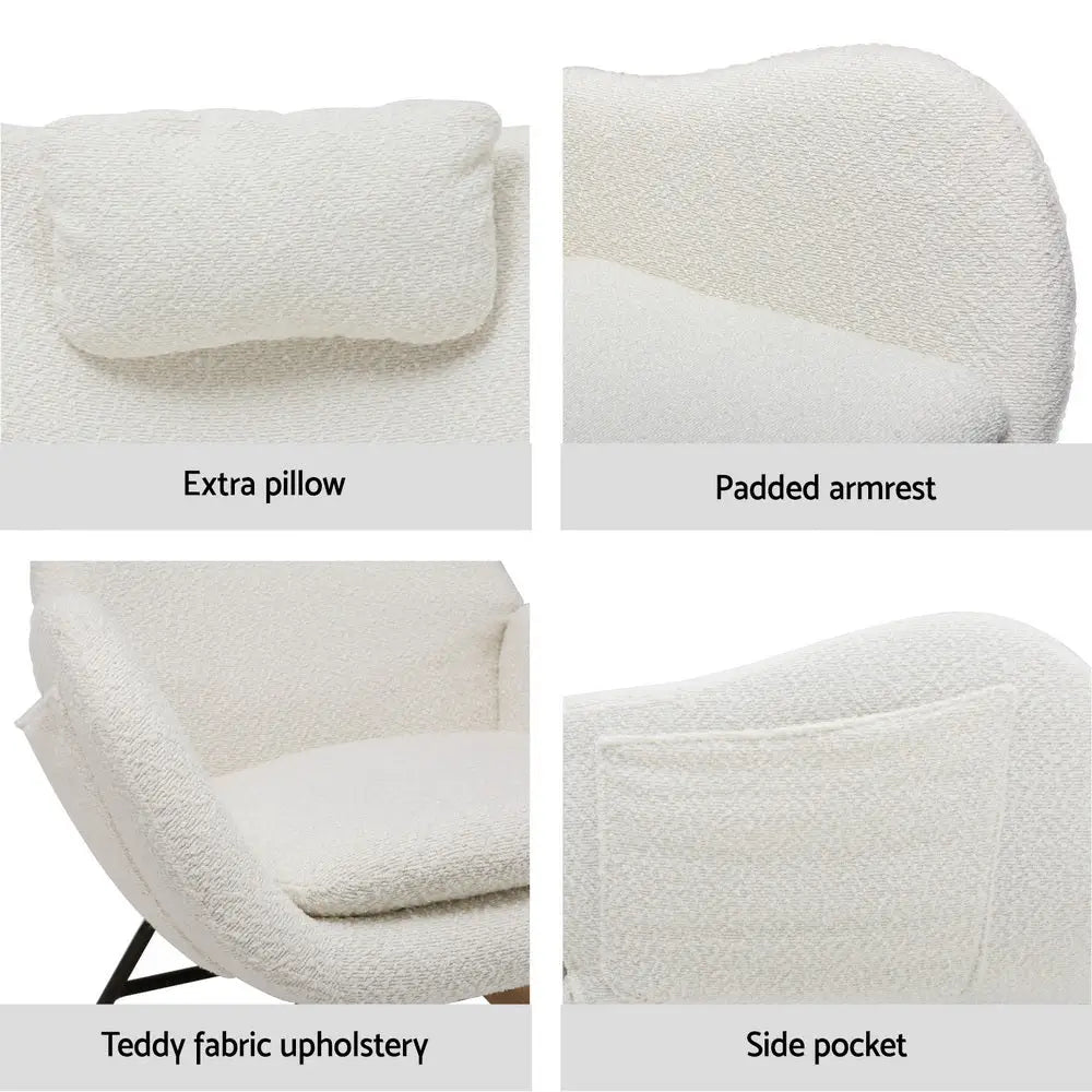 Artiss Rocking Chair Armchair Pillow Boucle White - Furniture > Bar Stools & Chairs > Arm Chairs & Recliners