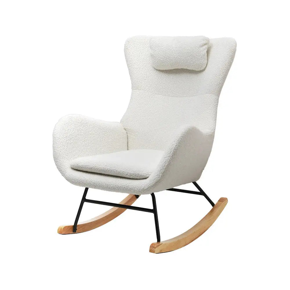 Artiss Rocking Chair Armchair Pillow Boucle White - Furniture > Bar Stools & Chairs > Arm Chairs & Recliners