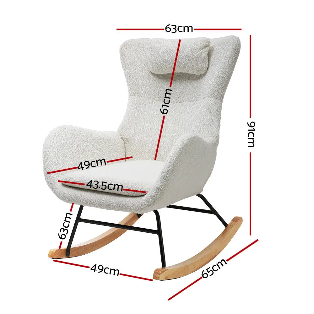 Artiss Rocking Chair Armchair Pillow Boucle White - Furniture > Bar Stools & Chairs > Arm Chairs & Recliners