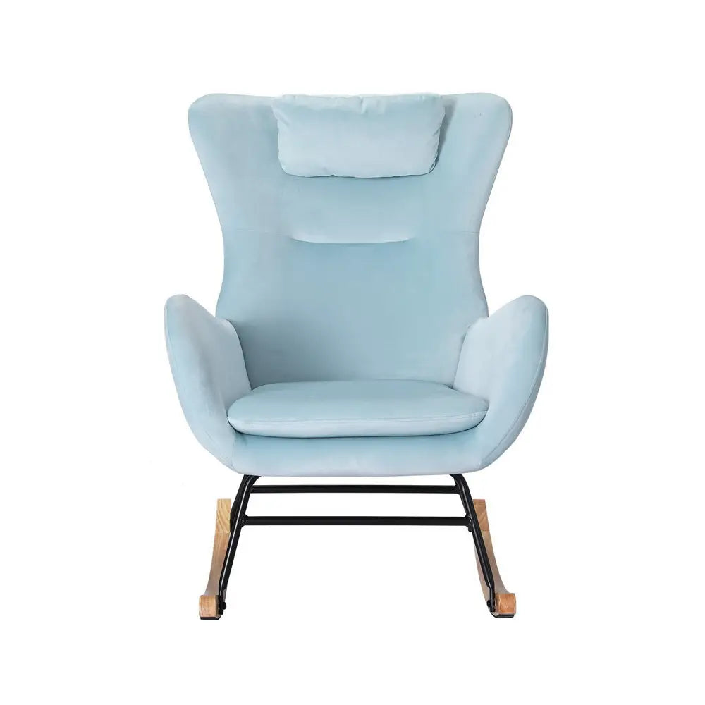 Artiss Rocking Chair Velvet Armchair Feeding Chair Blue - Furniture > Bar Stools & Chairs
