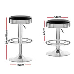 Artiss Set of 2 Backless PU Leather Bar Stools - Black and Chrome - Furniture > Bar Stools & Chairs
