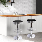 Artiss Set of 2 Backless PU Leather Bar Stools - Black and Chrome - Furniture > Bar Stools & Chairs