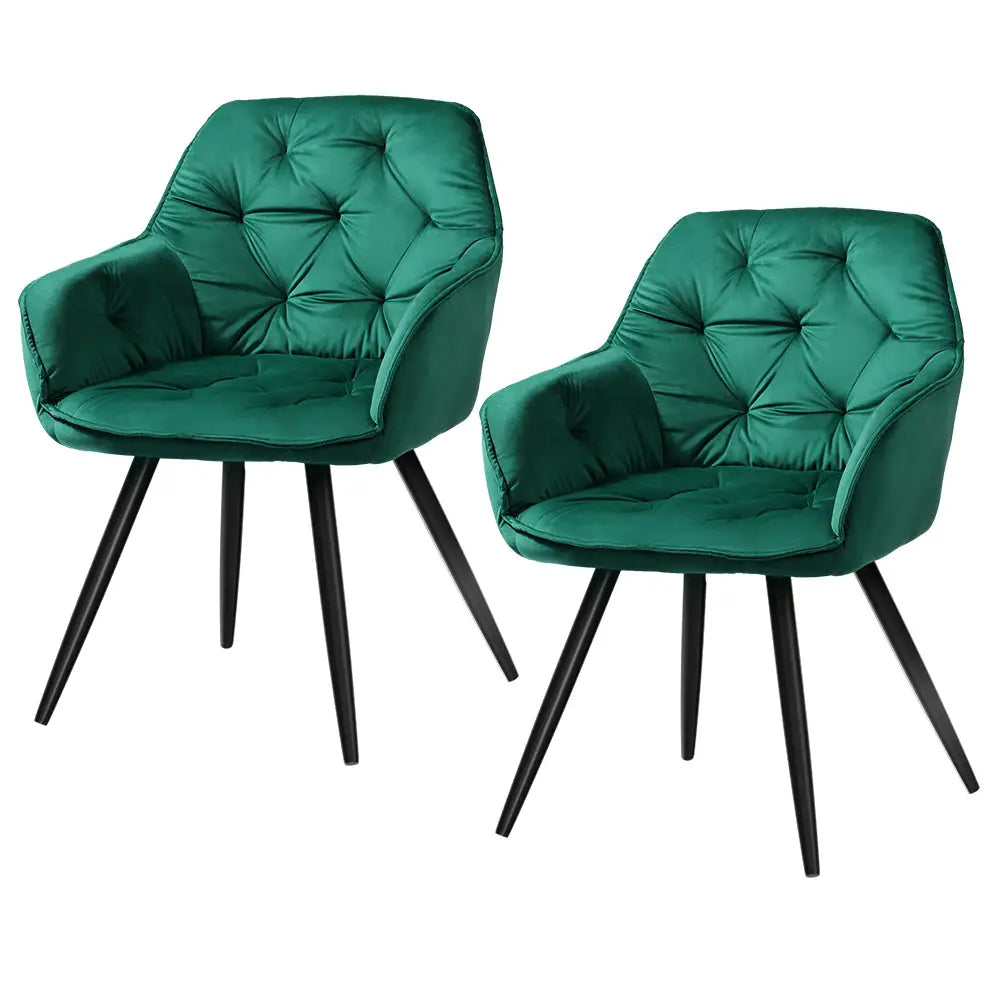 Artiss Set of 2 Calivia Dining Chairs Kitchen Chairs Upholstered Velvet Green - Furniture > Dining