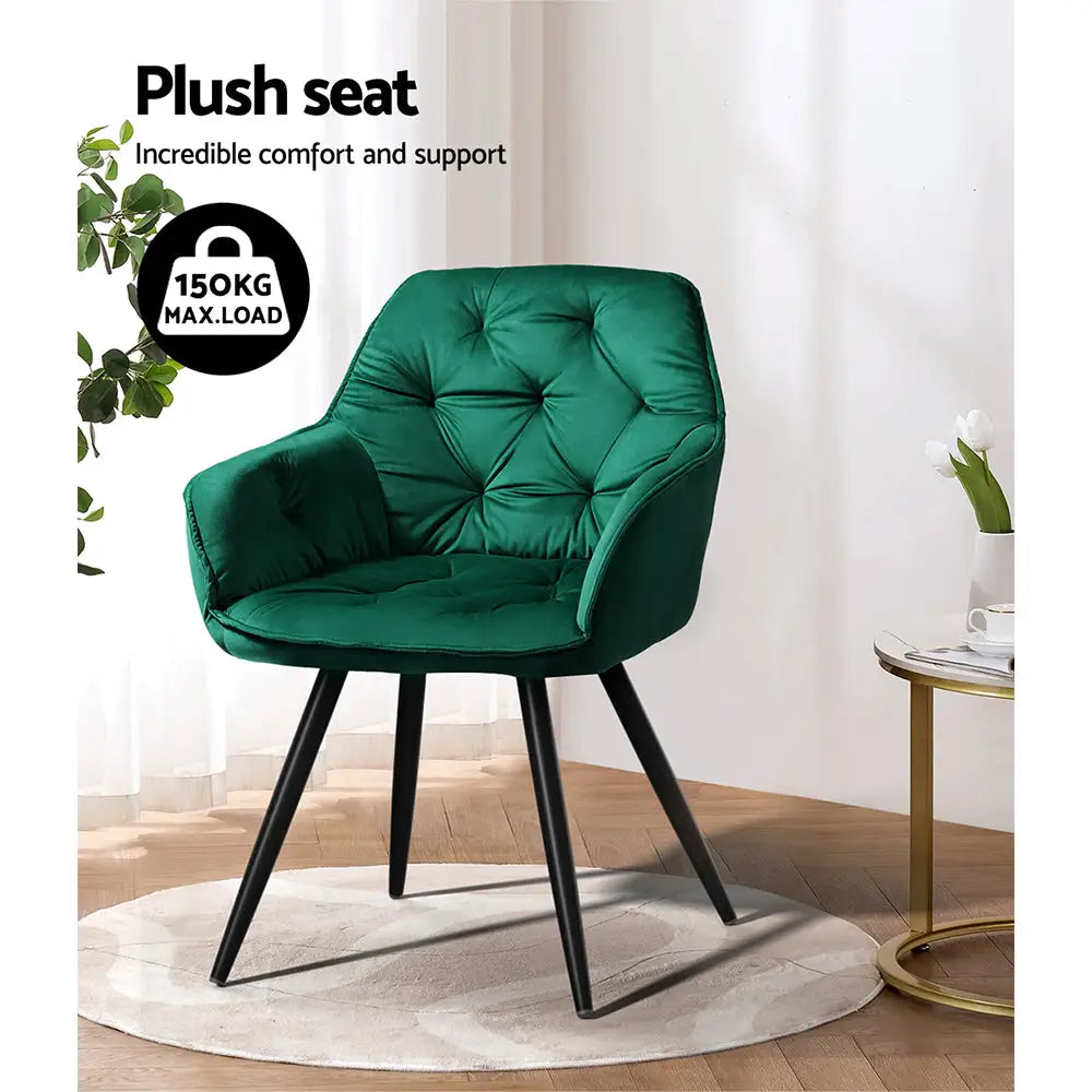 Artiss Set of 2 Calivia Dining Chairs Kitchen Chairs Upholstered Velvet Green - Furniture > Dining