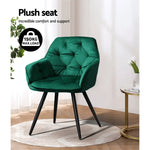 Artiss Set of 2 Calivia Dining Chairs Kitchen Chairs Upholstered Velvet Green - Furniture > Dining