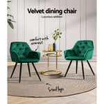 Artiss Set of 2 Calivia Dining Chairs Kitchen Chairs Upholstered Velvet Green - Furniture > Dining