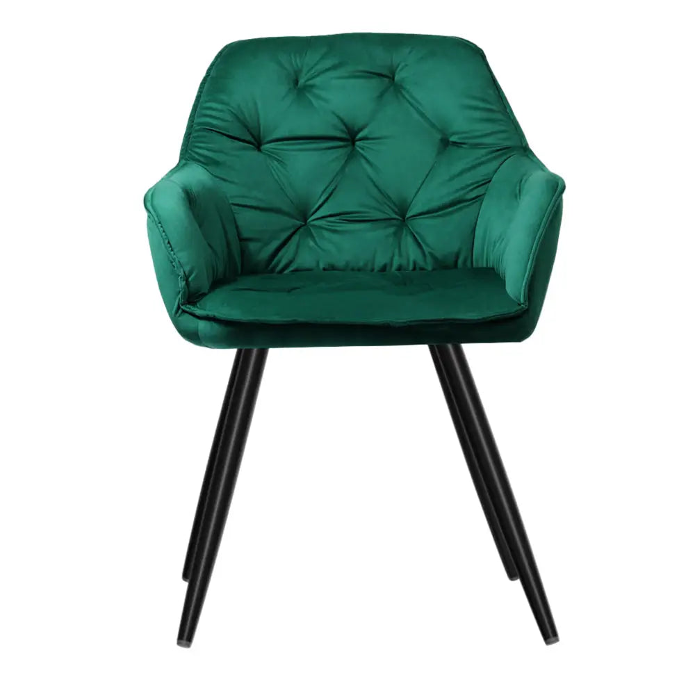 Artiss Set of 2 Calivia Dining Chairs Kitchen Chairs Upholstered Velvet Green - Furniture > Dining