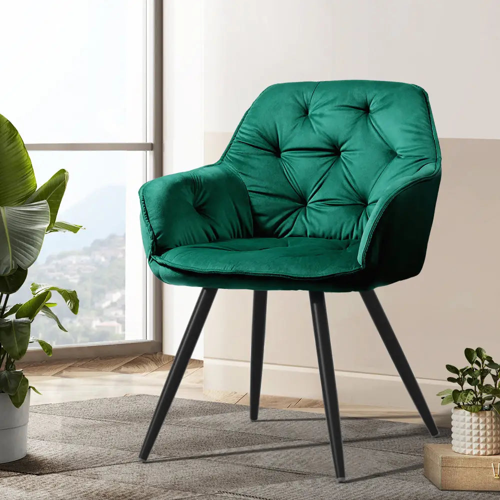 Artiss Set of 2 Calivia Dining Chairs Kitchen Chairs Upholstered Velvet Green - Furniture > Dining
