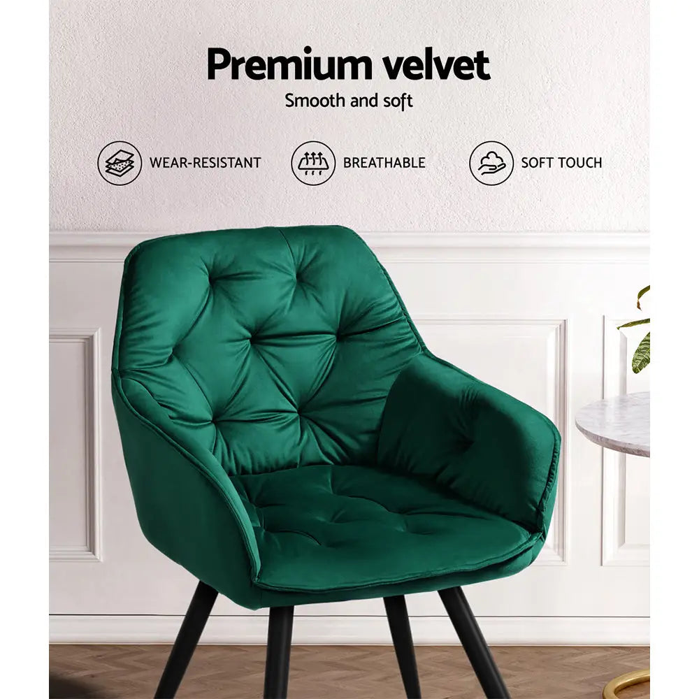 Artiss Set of 2 Calivia Dining Chairs Kitchen Chairs Upholstered Velvet Green - Furniture > Dining