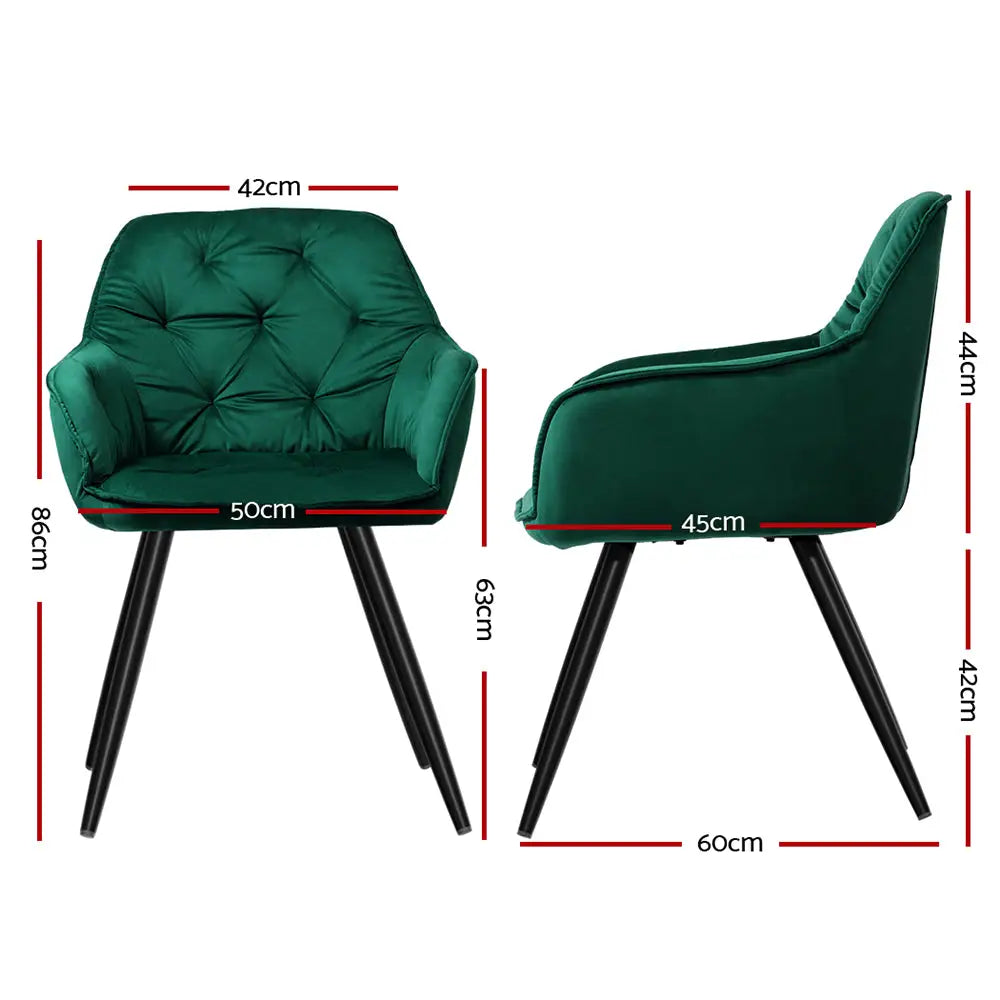 Artiss Set of 2 Calivia Dining Chairs Kitchen Chairs Upholstered Velvet Green - Furniture > Dining