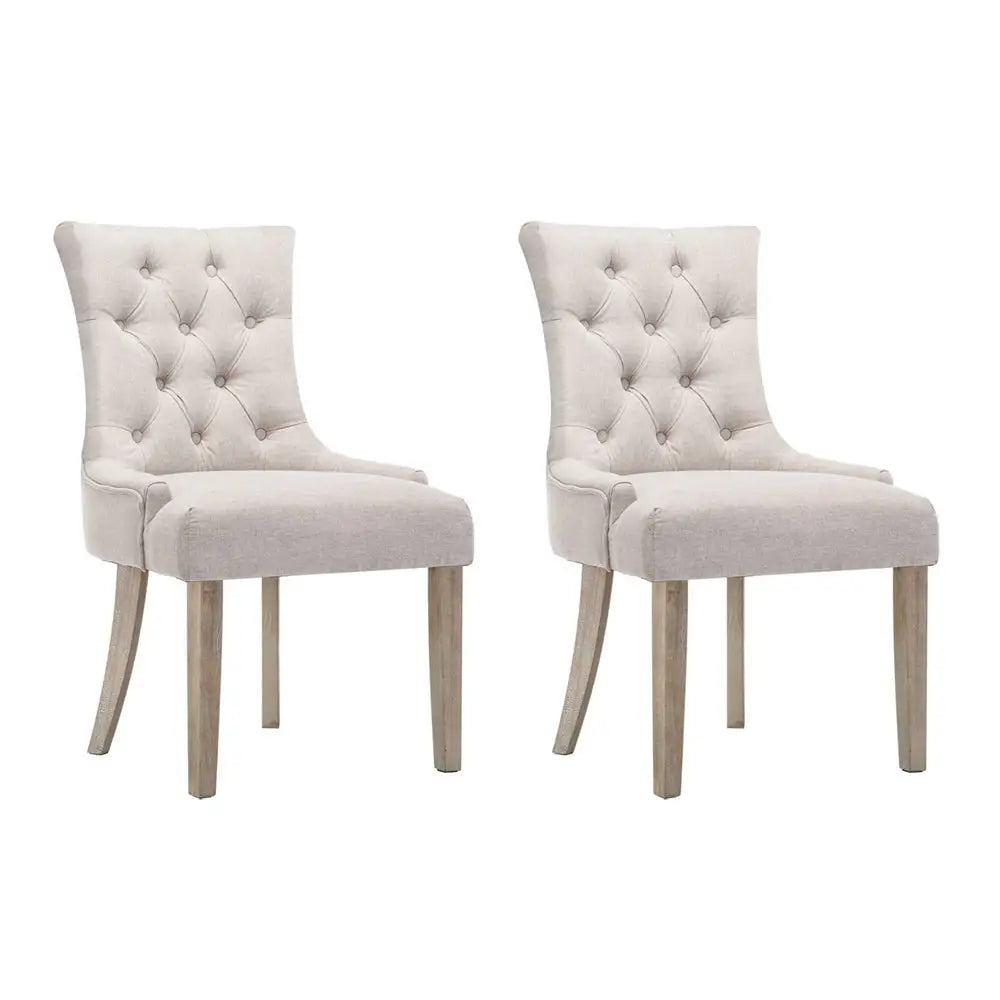 Artiss Set of 2 Dining Chair Beige CAYES French Provincial Chairs Wooden Fabric Retro Cafe - Furniture > Dining