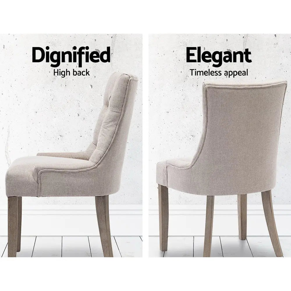 Artiss Set of 2 Dining Chair Beige CAYES French Provincial Chairs Wooden Fabric Retro Cafe - Furniture > Dining