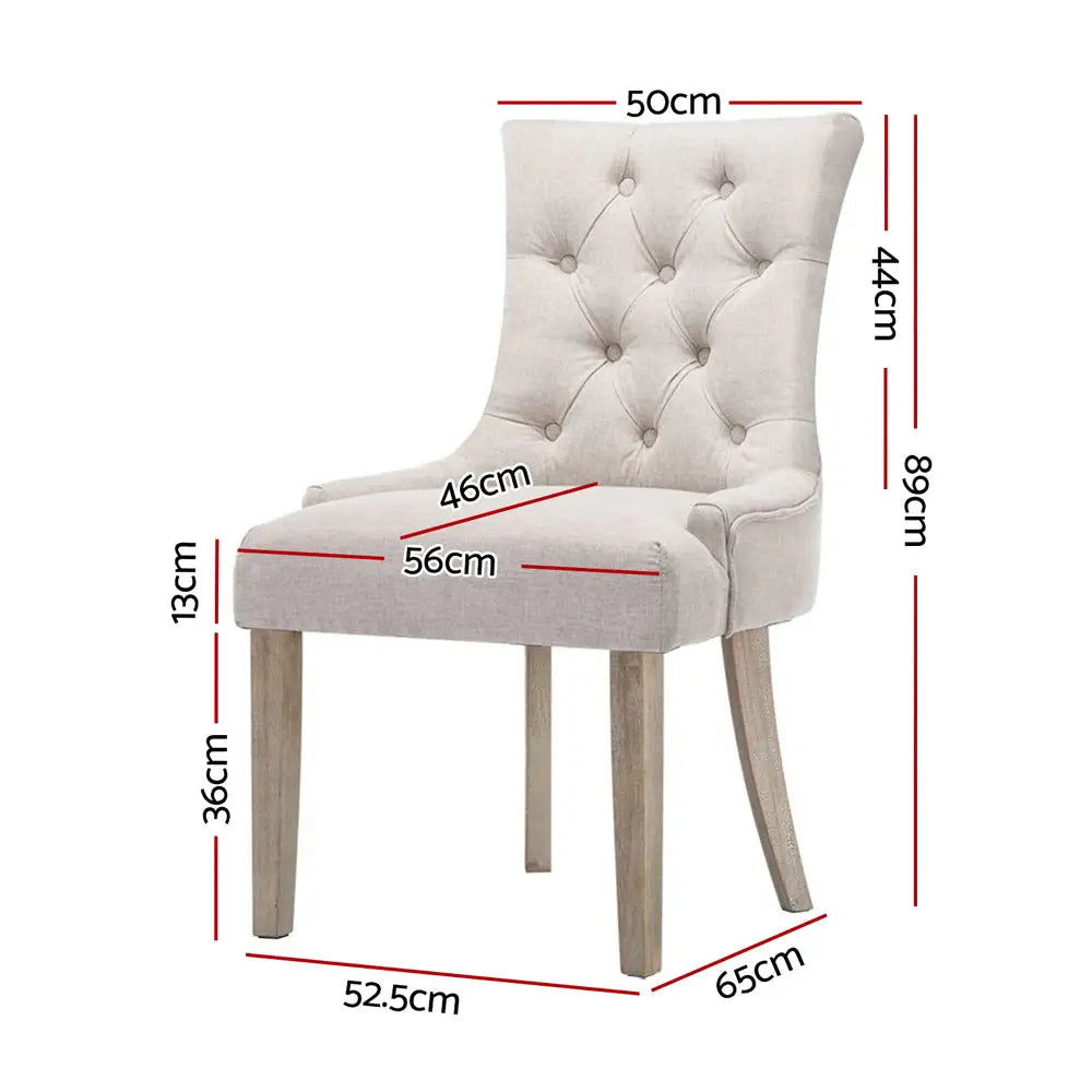 Artiss Set of 2 Dining Chair Beige CAYES French Provincial Chairs Wooden Fabric Retro Cafe - Furniture > Dining